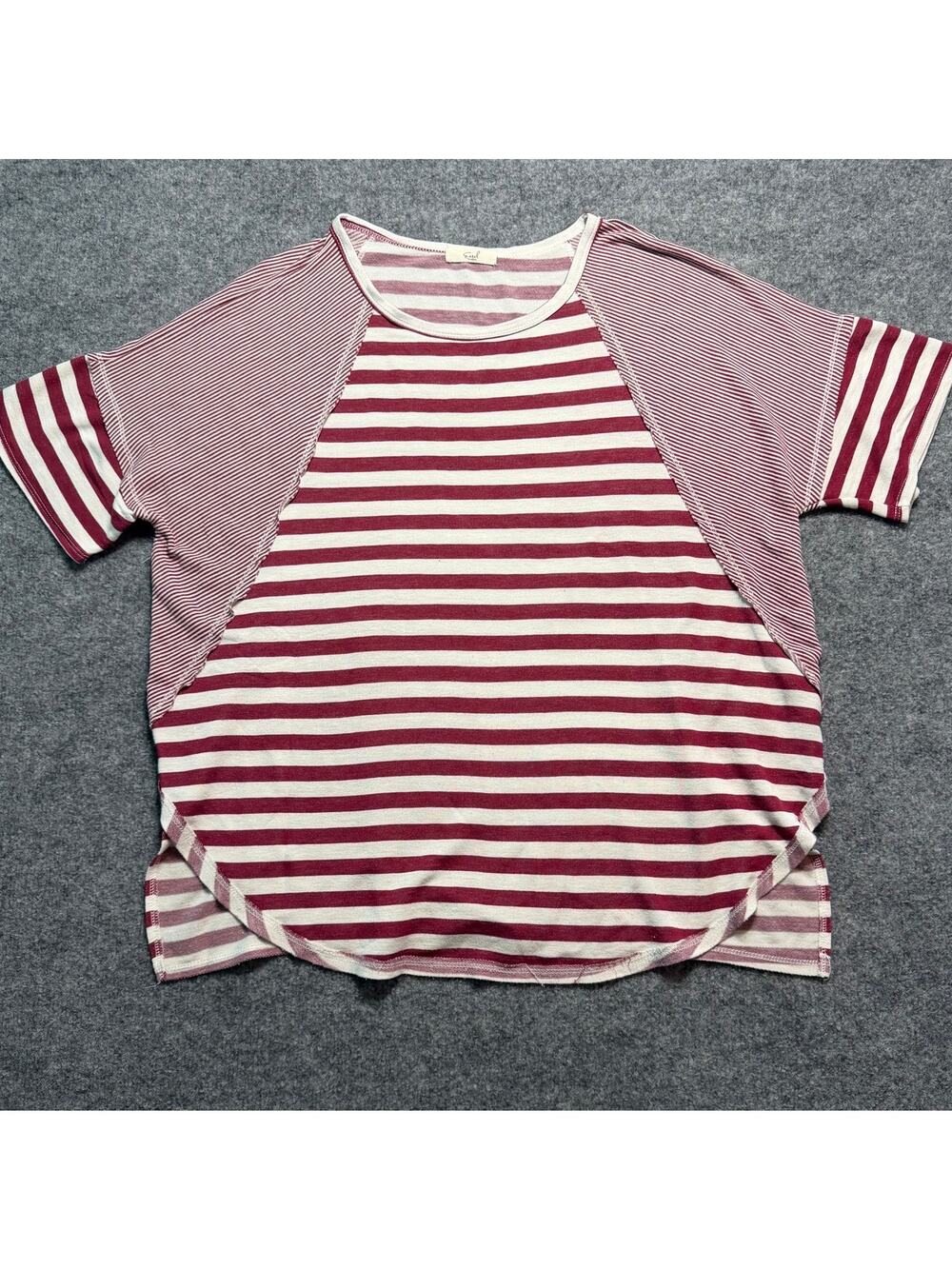 Easel LA Burgundy Ivory Striped Dolman Oversized Top